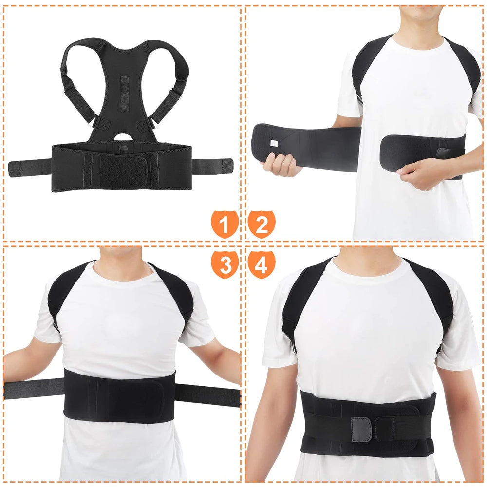 Back Support Belt Posture Corrector Adjustable Brace Protect Lumbar Spine Comfortable Design Pain Relief for Upper & Lower Waist