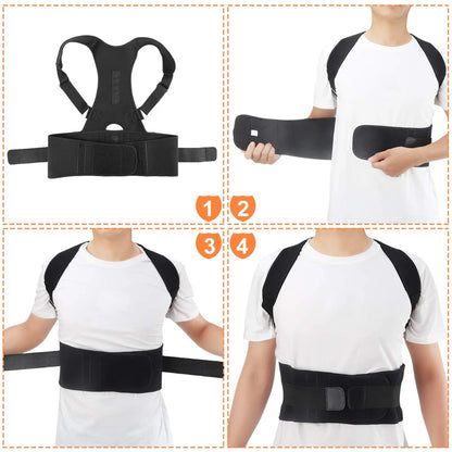 Back Support Belt Posture Corrector Adjustable Brace Protect Lumbar Spine Comfortable Design Pain Relief for Upper & Lower Waist