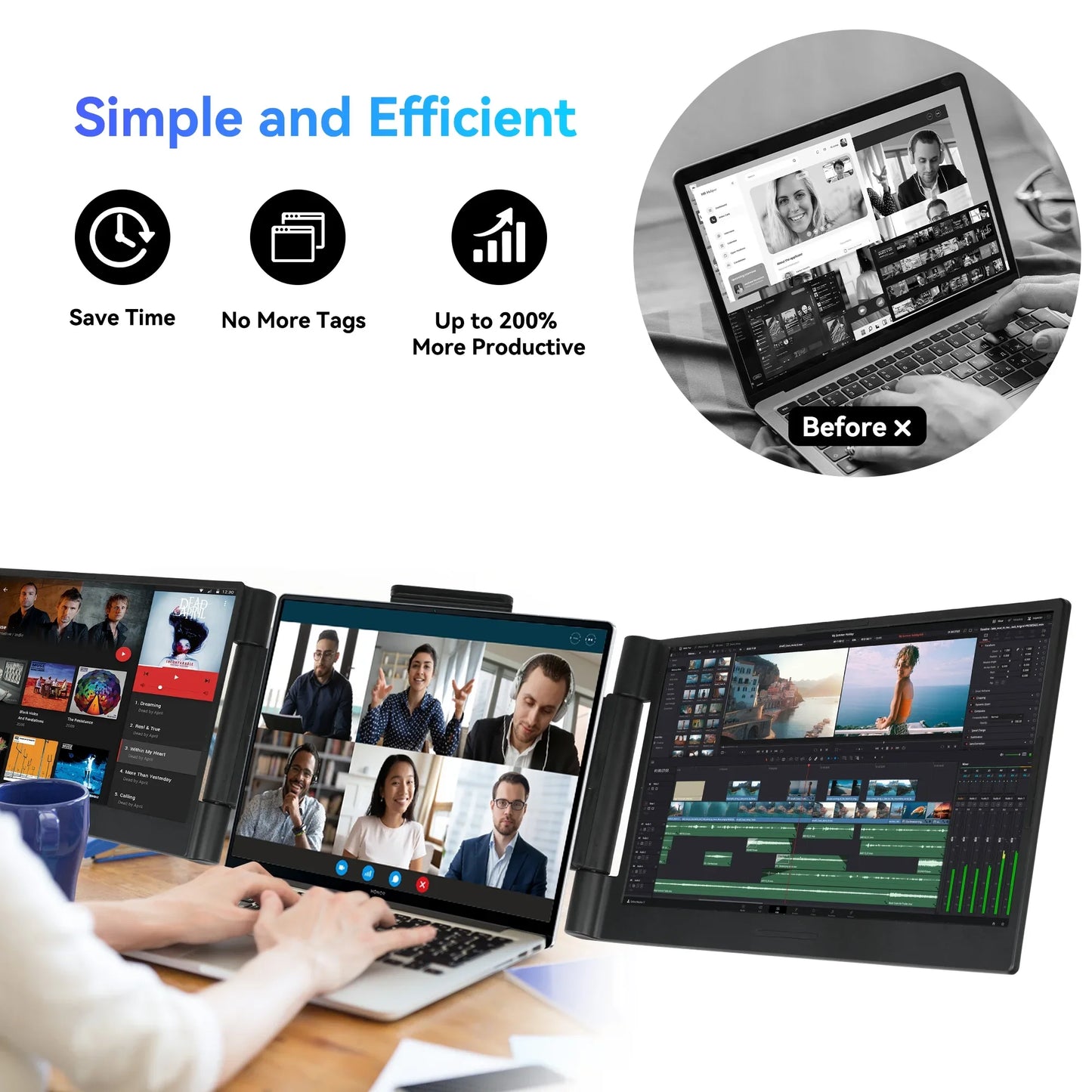 14-Inch Portable Laptop Screen Extender – Dual/Triple FHD 1080P IPS Monitor for Windows & Mac