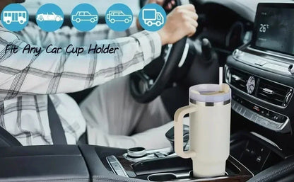 Stainless Steel Insulated Bottle – Hot & Cold Travel Mug with Handle & Straw