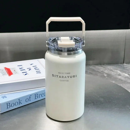 Stainless Steel Thermal Bottle – Insulated Travel Tumbler with Handle & Straw