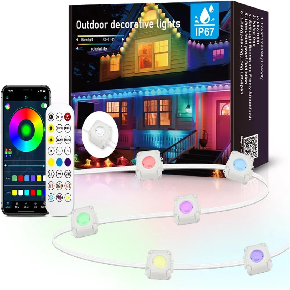 LED Smart Outdoor String Lights – RGBIC, App Control, Music Sync, IP67 Waterproof
