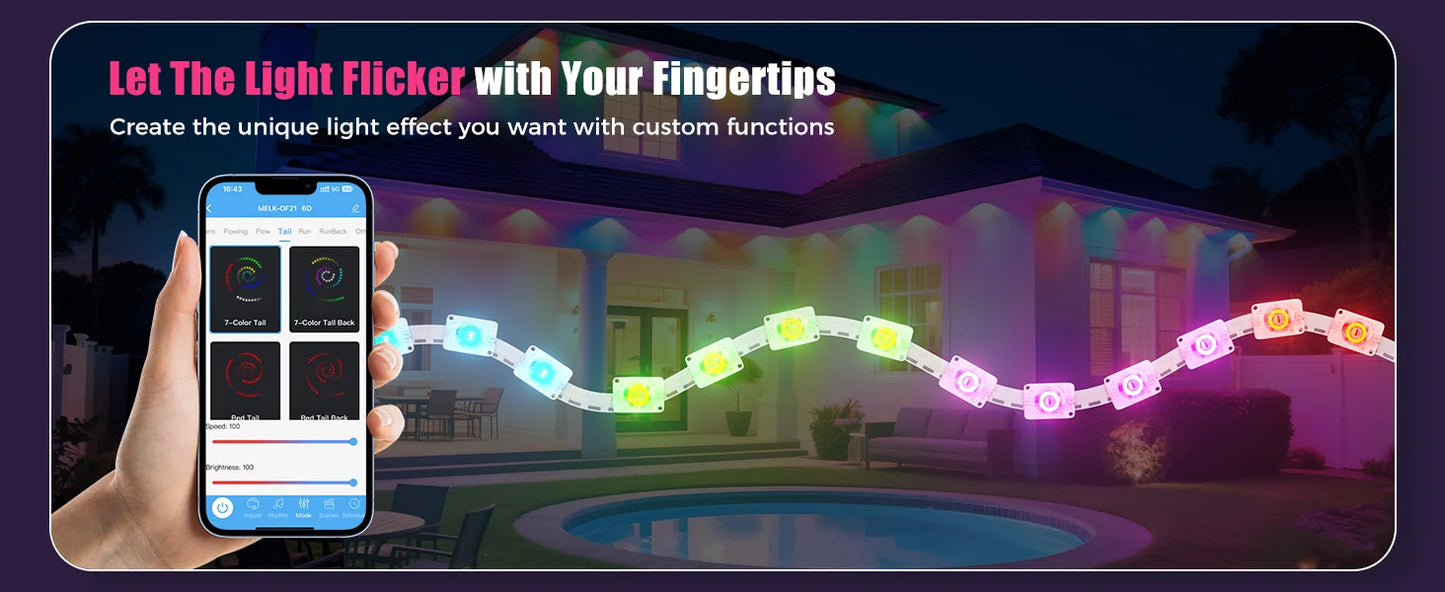 LED Smart Outdoor String Lights – RGBIC, App Control, Music Sync, IP67 Waterproof