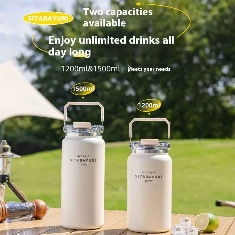 Stainless Steel Thermal Bottle – Insulated Travel Tumbler with Handle & Straw