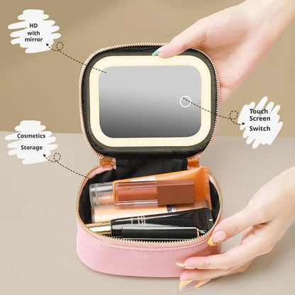 LED Travel Makeup Bag – Rechargeable Cosmetic Mirror with 3 Light Modes