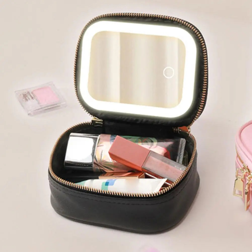 LED Travel Makeup Bag – Rechargeable Cosmetic Mirror with 3 Light Modes