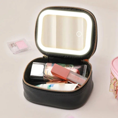 LED Travel Makeup Bag – Rechargeable Cosmetic Mirror with 3 Light Modes