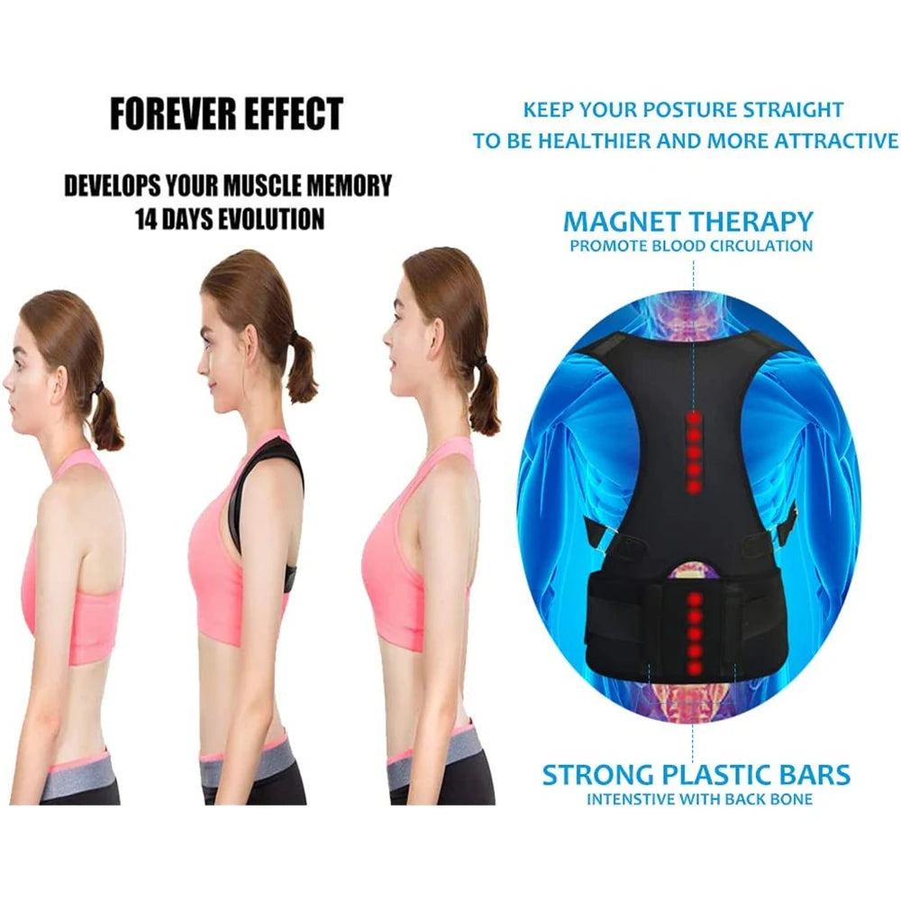 Back Support Belt Posture Corrector Adjustable Brace Protect Lumbar Spine Comfortable Design Pain Relief for Upper & Lower Waist