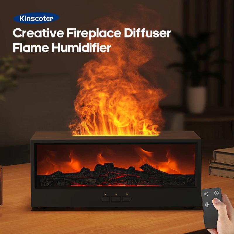 Fireplace Air Humidifier & Aroma Diffuser – with LED Flame Effect & Remote Control