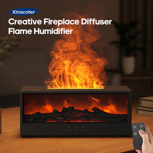 Fireplace Air Humidifier & Aroma Diffuser – with LED Flame Effect & Remote Control