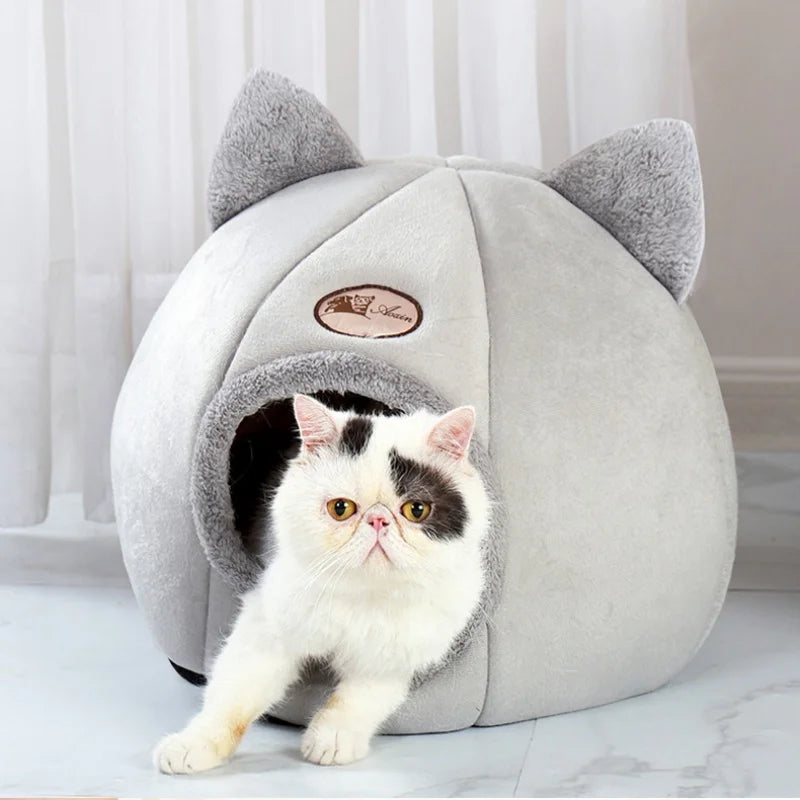 Winter Cat Bed – Cozy Cat Cave with Removable Cushion