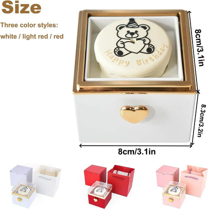 Rotating Bear Cake Ring Box – Pop-Up Jewelry Gift with Candle