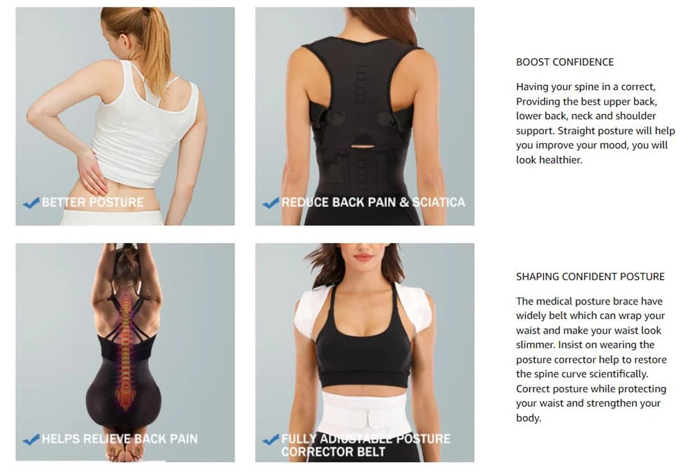 Back Support Belt Posture Corrector Adjustable Brace Protect Lumbar Spine Comfortable Design Pain Relief for Upper & Lower Waist