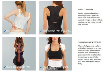Back Support Belt Posture Corrector Adjustable Brace Protect Lumbar Spine Comfortable Design Pain Relief for Upper & Lower Waist