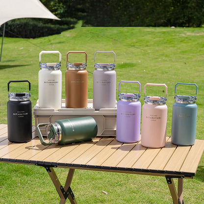 Stainless Steel Thermal Bottle – Insulated Travel Tumbler with Handle & Straw