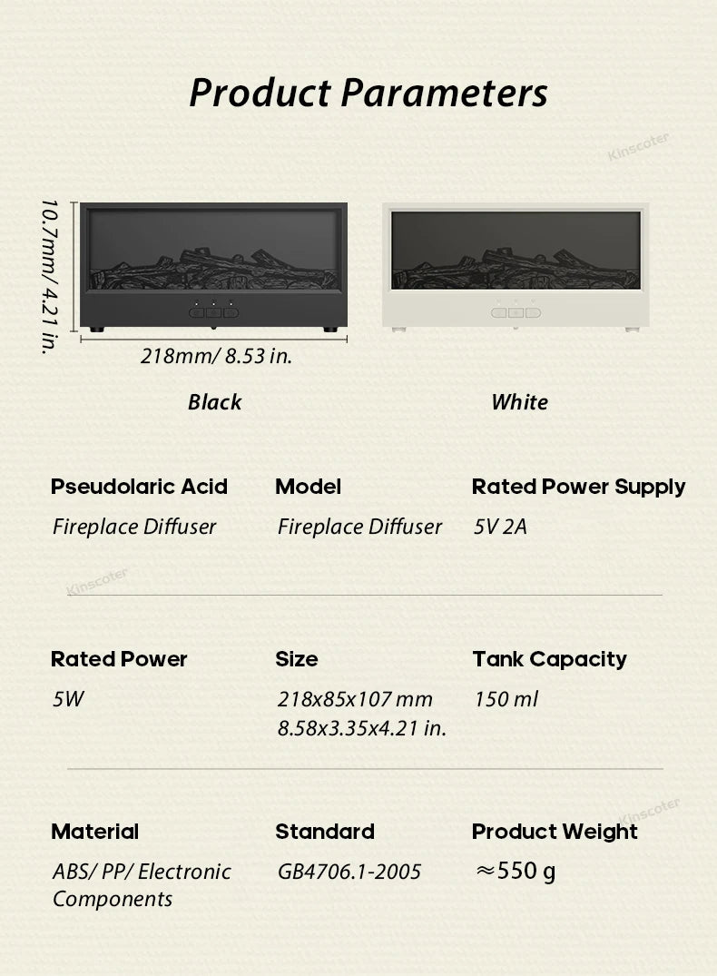 Fireplace Air Humidifier & Aroma Diffuser – with LED Flame Effect & Remote Control