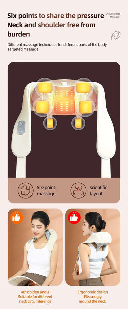 Cordless Shiatsu Neck & Back Massager – Deep Tissue with Heat