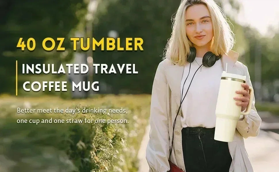 Stainless Steel Insulated Bottle – Hot & Cold Travel Mug with Handle & Straw