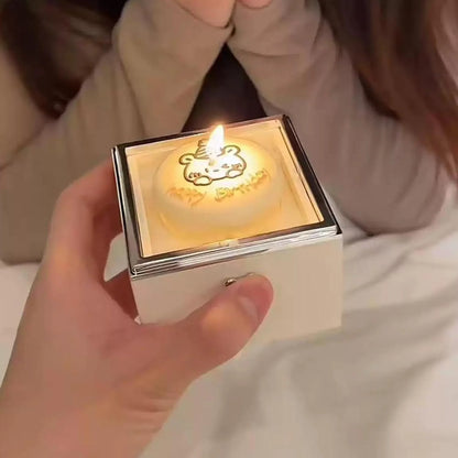 Rotating Bear Cake Ring Box – Pop-Up Jewelry Gift with Candle