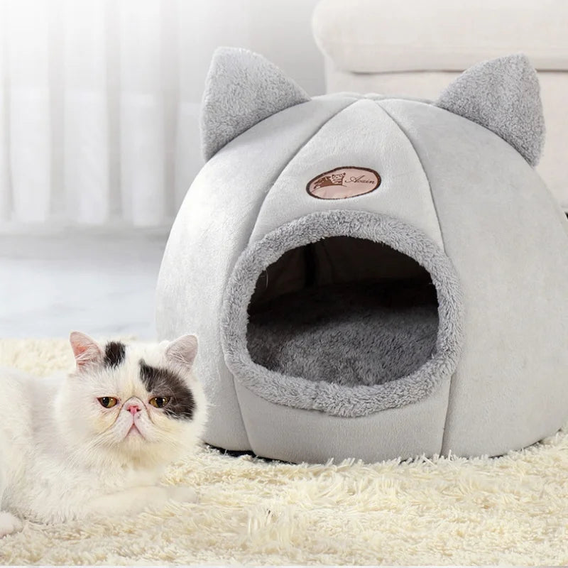 Winter Cat Bed – Cozy Cat Cave with Removable Cushion