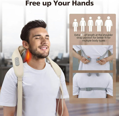 Cordless Shiatsu Neck & Back Massager – Deep Tissue with Heat