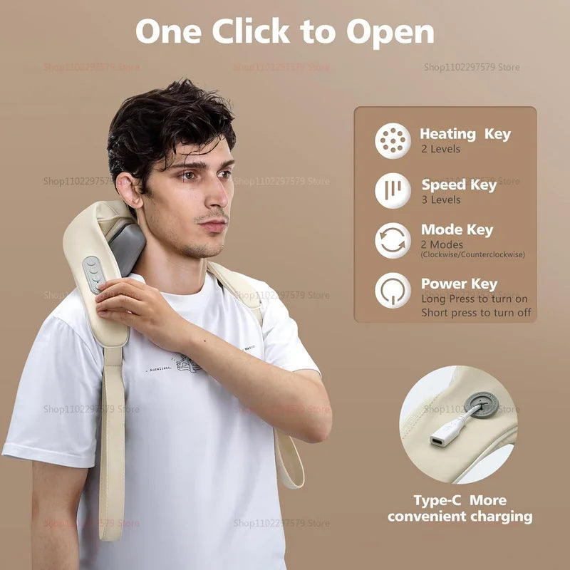 Wireless Neck & Shoulder Massager – 20W Deep-Kneading Back & Trapezius Massager