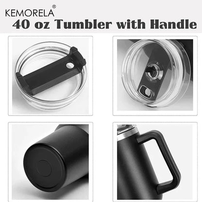 Stainless Steel Insulated Bottle – Hot & Cold Travel Mug with Handle & Straw