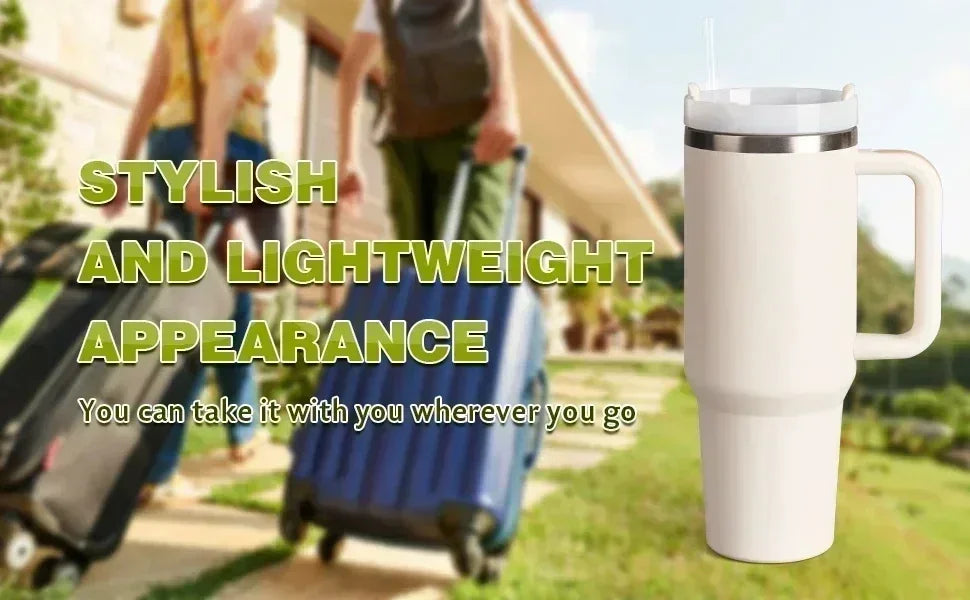 Stainless Steel Insulated Bottle – Hot & Cold Travel Mug with Handle & Straw