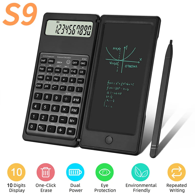 2-in-1 Foldable Scientific Calculator with 6-Inch Digital Writing Tablet