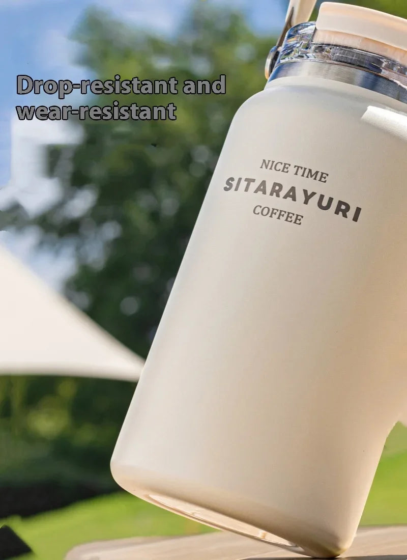 Stainless Steel Thermal Bottle – Insulated Travel Tumbler with Handle & Straw