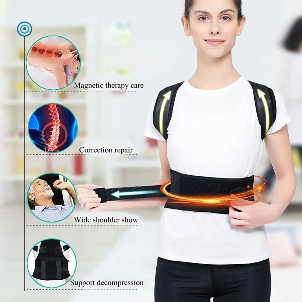 Back Support Belt Posture Corrector Adjustable Brace Protect Lumbar Spine Comfortable Design Pain Relief for Upper & Lower Waist