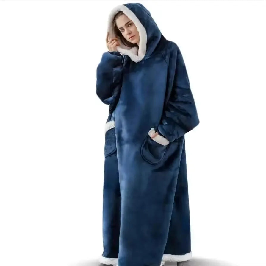 180cm Super Long Flannel Blanket Pyjamas with Sleeves Winter Hoodies Sweatshirt Women Men Pullover Fleece Giant Oversized Outd