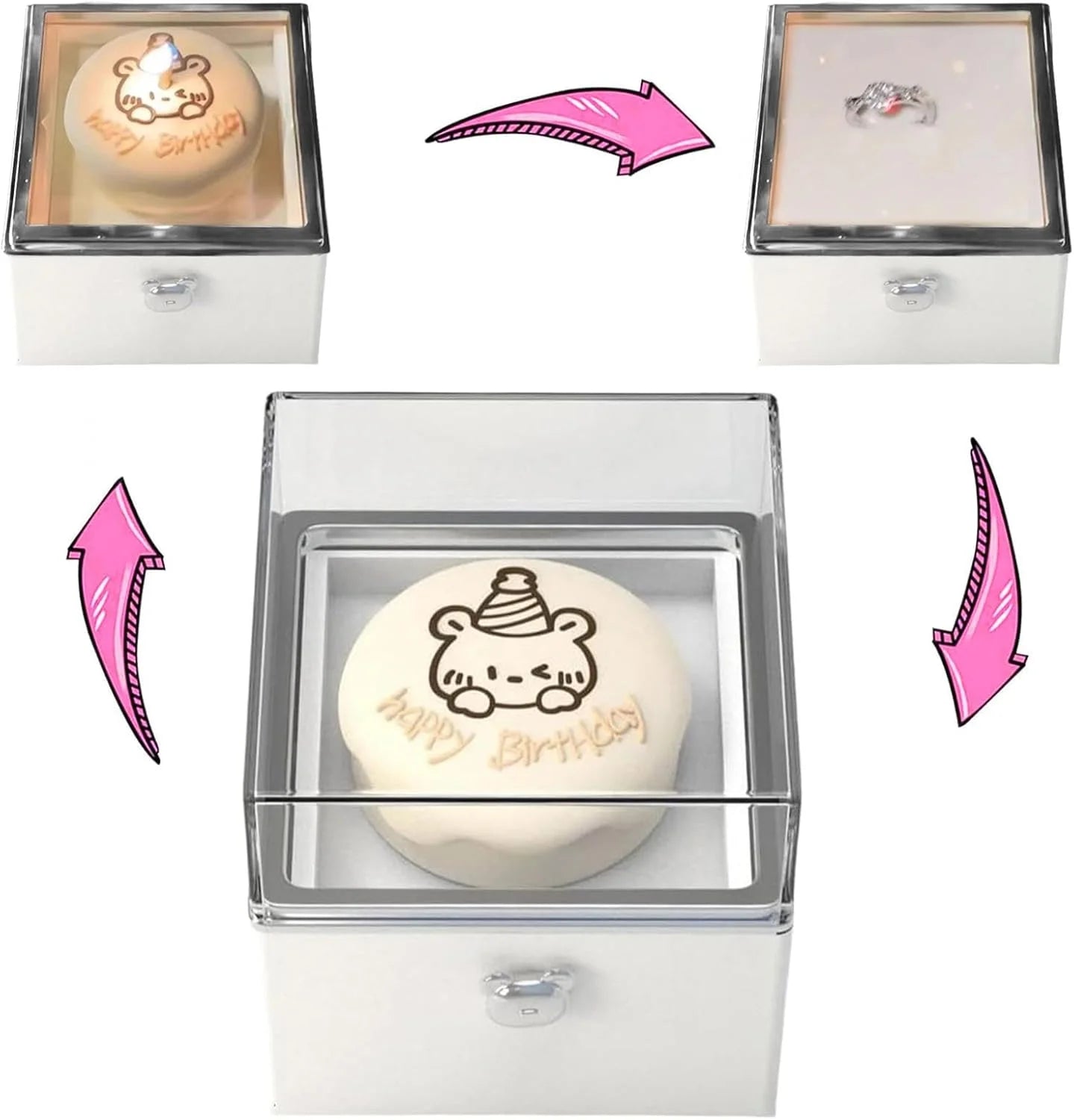 Rotating Bear Cake Ring Box – Pop-Up Jewelry Gift with Candle