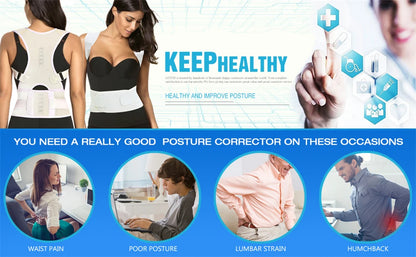 Back Support Belt Posture Corrector Adjustable Brace Protect Lumbar Spine Comfortable Design Pain Relief for Upper & Lower Waist