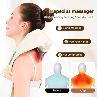20W Wireless Massager Relief Massage Trapezius Muscle Relaxation Deep Shiatsu Simulated Human Hand Kneading Neck Electric